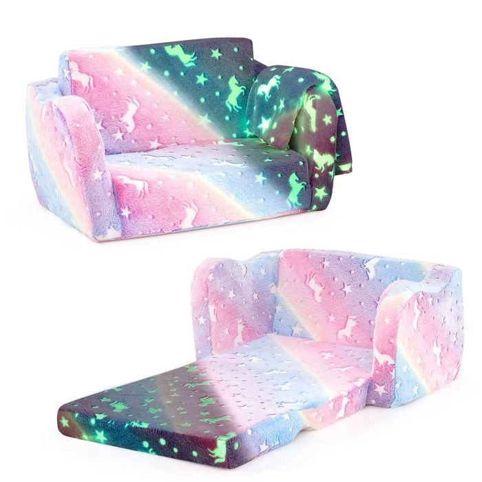Costway Kids Luminous Foldable Sofa W/flannel Cover