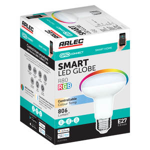 Arlec Grid Connect Smart R80 LED 806lm 9W ES CCT Globe