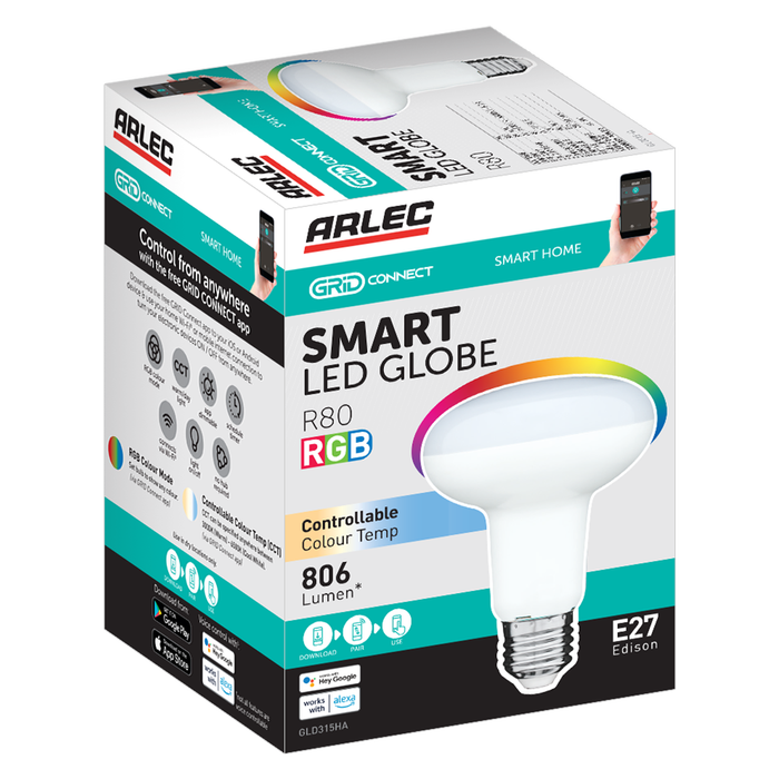Arlec Grid Connect Smart R80 LED 806lm 9W ES CCT Globe