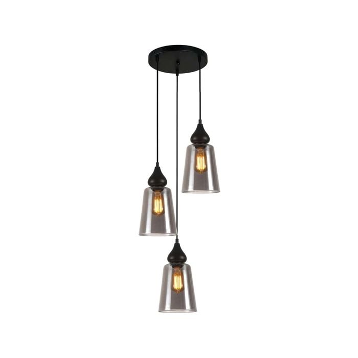 CLA Lighting JEREZ2 Interior Black Smoke Glass Flat Top Ellipse Pendant Light- 3 lits Round