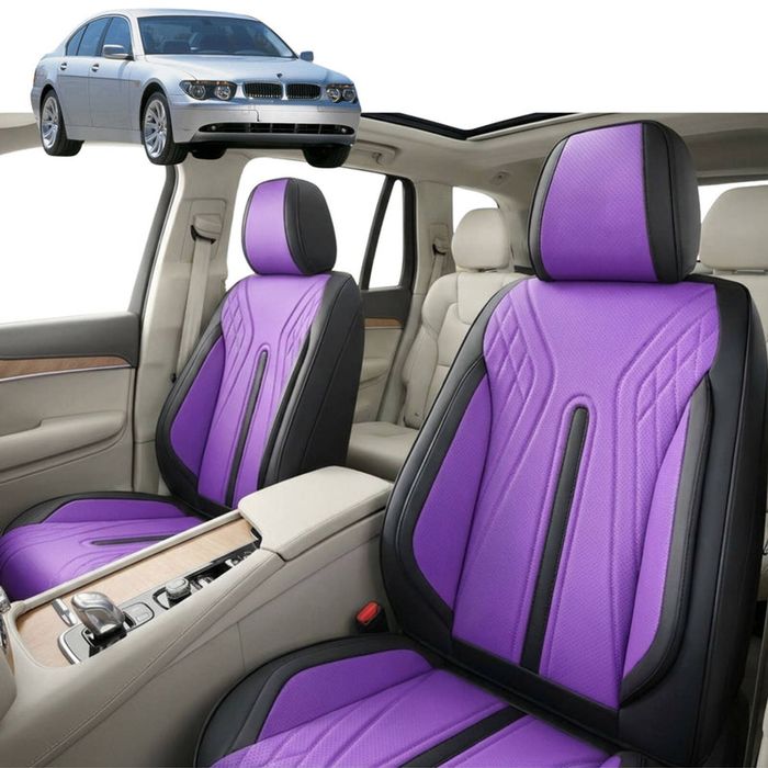Australian Goose Front Seat Covers for BMW 7 Series 2002 - 2009 (E65 E66 E67 E68) - PU Leather, Purple (2pc)