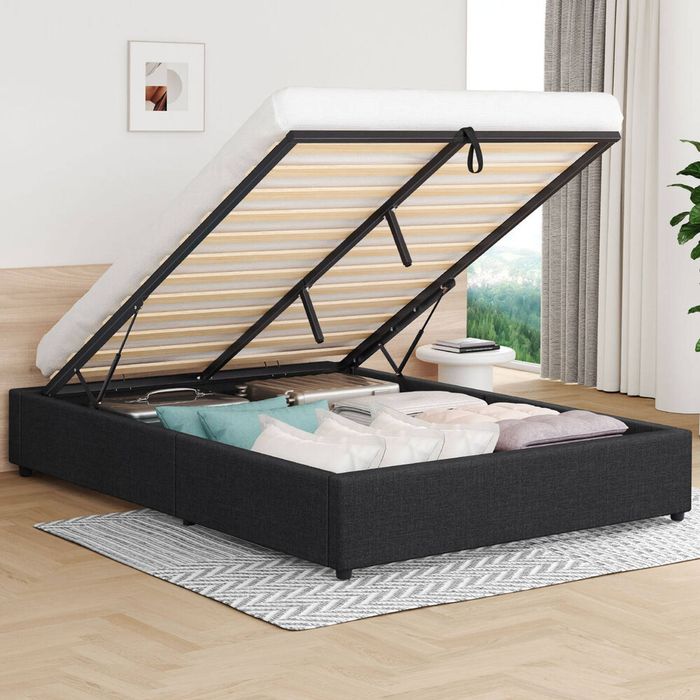 Alfordson Bed Frame Queen Gas Lift Storage Base Charcoal