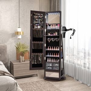 Costway 4 In 1 Rotating Jewellery Storage Full Length Mirror Coffee