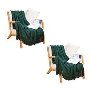 SOGA 2 Pack Green Diamond Pattern Knitted Throw Blanket 130x230cm