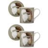 2PK Ashdene Kim's Cats Double Puff New Bone China Mug & Coaster Set 330ml Green