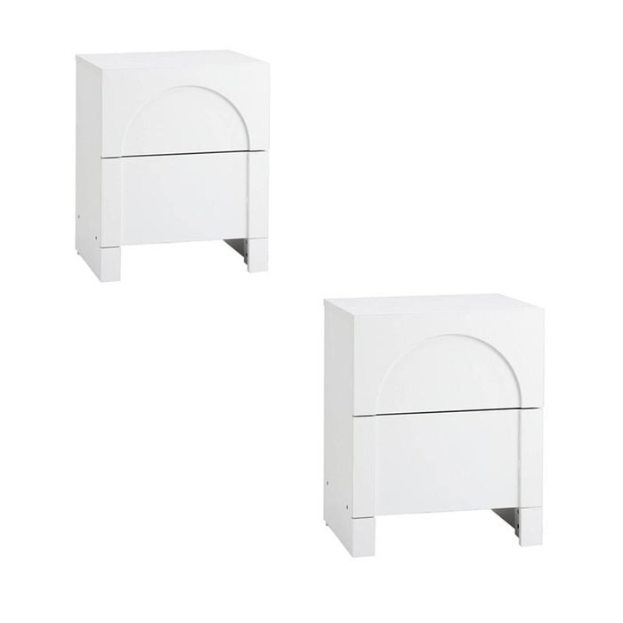 Oikiture Set of 2 Bedside Table 2 Drawers White