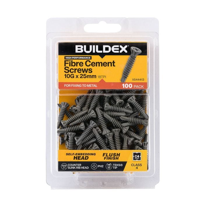 Buildex 10G x 25mm Class 4 Fibre TEKS Screws - 100 Pack
