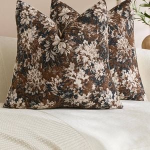 Gioia Casa 2-Pack Vintage Botanical Chenille Cushion Covers 45cm x 45cm - Brown