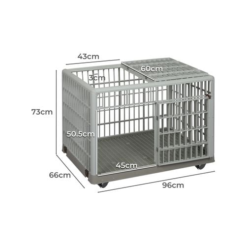 PaWz Dog Crate Pet Kennel Indoor Sturdy ABS Plastic Wheels Double Door L Bunnings Australia