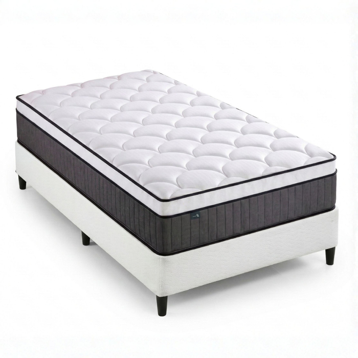 Zinus King Single Package Set - Fabric Bed Base & Support iCoil Pocket Spring Eurotop Mattress Set – White