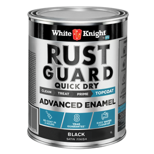 White Knight Rust Guard 1L Black Satin Quick Dry Advanced Enamel Paint