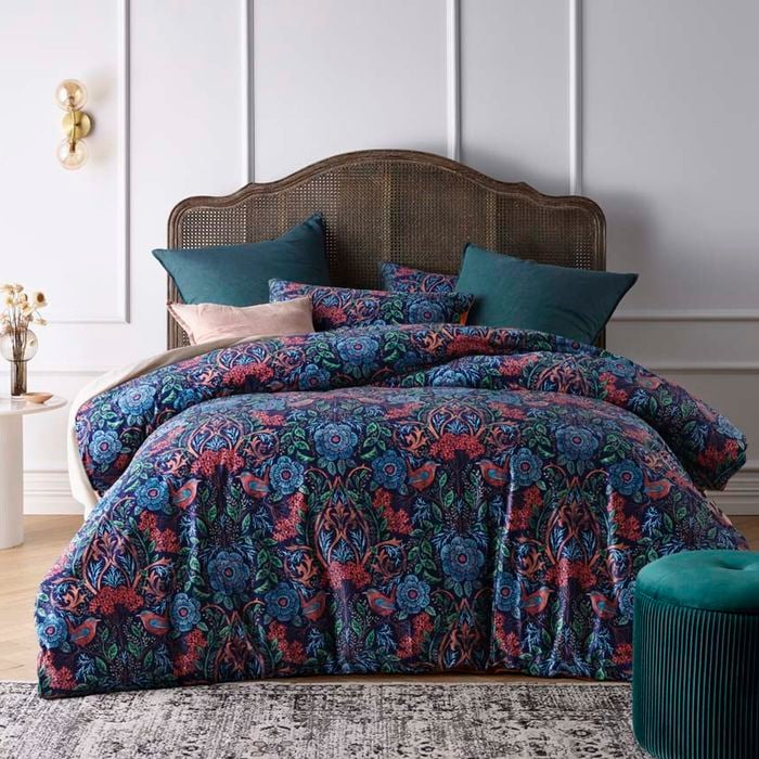Vintage Design Homewares King Dark Blue Canterbury Printed Velvet Quilt Cover Set