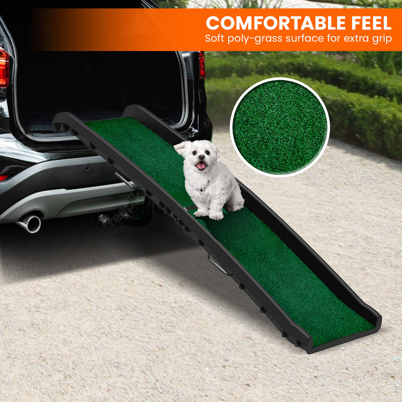 Furtastic Foldable Plastic Dog Ramp with Synthetic Grass for Extra Grip Bunnings Australia