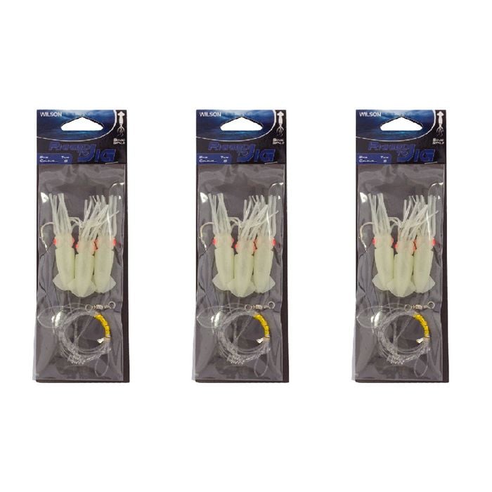 3x Wilson Rigged to Jig Rig 3 Hook Squid Style Jig Fully UV Active - Colour #5