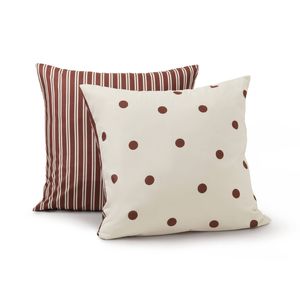 Dreamaker Pippa Polka Dot & Stripe Reversible European Pillowcase Twin Pack Natural/Chocolate