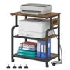 Ufurniture Mobile Printer Stand with Power Outlet 3 Tier Heights Adjustable 56×38 ×65cm Walnut