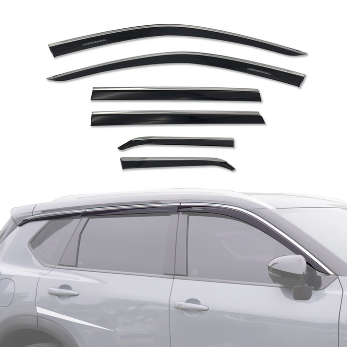 AUSGO Stainless Trim Weather Shields for Nissan X-Trail Xtrail T33 2022-Onwards Weathershields Window Visors Wind Deflectors