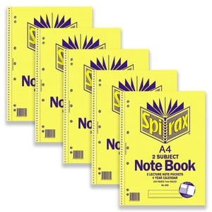 5pc Spirax 605 2 Subject A4 Spiral Notebook School Writing Stationery 250-pages