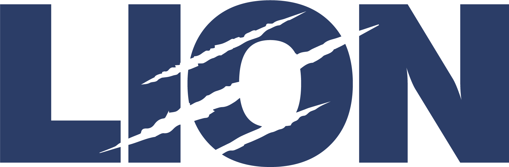 Lion logo with lion scratch mark running across