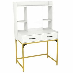 Costway Mirror Vanity Desk Stool 80cm Power Outlet Drawer Shelves Bedroom