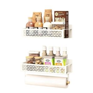 Catzon 2 Pcs Magnetic Spice Rack for Refrigerator with Paper Towel Holder-White