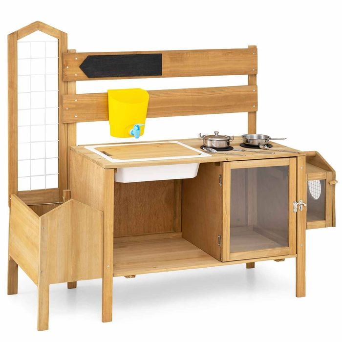 Costway Mud Kitchen Kid Pretend Playset Bird Cage Trellis Planter Box
