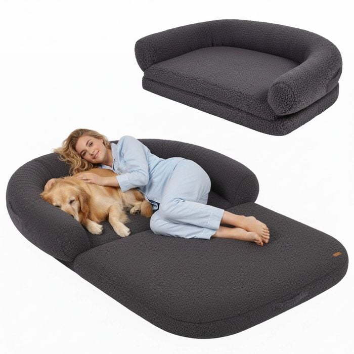 Advwin Extra Large Human Foldable Dog Bed Plush High Density Foam Removable Cover