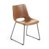 Zahara synthetic leather brown chair with steel legs with black finish