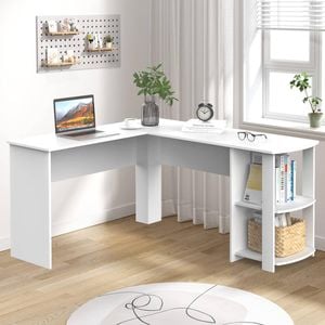 Ufurniture L Shaped Computer Desk with Storage Shelves White