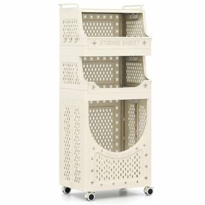 Costway 4-tier Laundry Cart Folding Hamper W/2 Basket 6 Hook Utility Cart