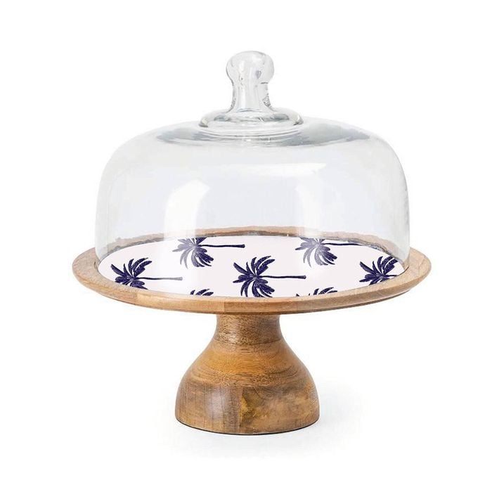 Maine & Crawford Belize 30cm Palm Tree Enamel Mango Wd Cake Stand - Blue