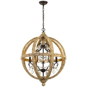 Telbix Florin Industrial Pendant Hanging Lamp Light Glass Wood Metal Clear Wood Iron