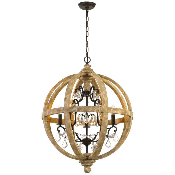 Telbix Florin Industrial Pendant Hanging Lamp Light Glass Wood Metal Clear Wood Iron