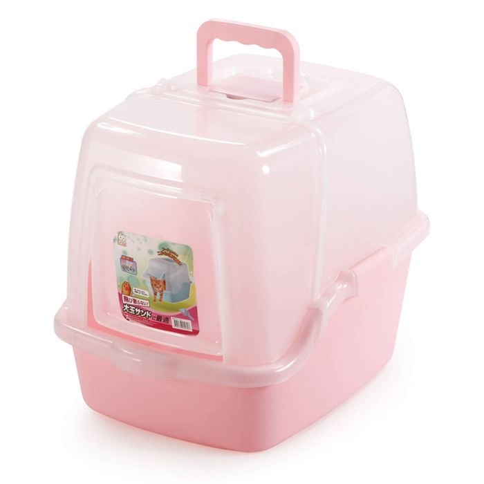 Cat Litter Toilet Box with Hooded Top Flap Door Pink
