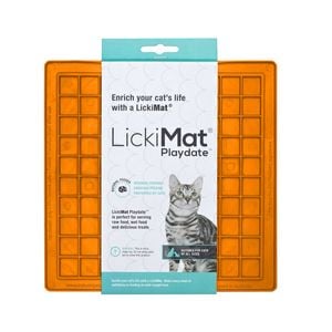 LickiMat Classic Playdate Boredom Buster Cat Slow Feeder Mat Orange