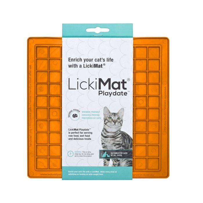 LickiMat Classic Playdate Boredom Buster Cat Slow Feeder Mat Orange