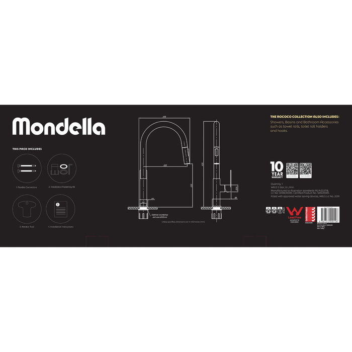 Mondella Cadenza 35mm Matte Black Lever Handle Basin Mixer WELS 5 Star 6L/min