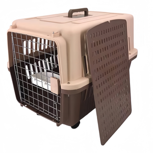 Yes4pets Brown Large Dog Puppy Cat Crate Pet Carrier Cage With Tray, Bowl & Wheel