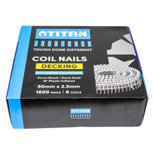 Titan 50 x 2.5mm Hot Dipped Galvanised Collated Coil Nail Screw Dome Ring - 1600 Pack