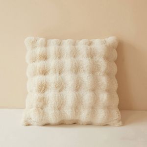 CottonMore Super Soft Faux Rabbit Plush Square Cushion Sofa Pillow Cover Cream - 50cm x 50cm