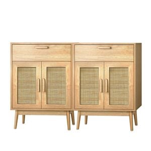 Oikiture 2x Buffet Sideboard Rattan Cabinet 2 Doors