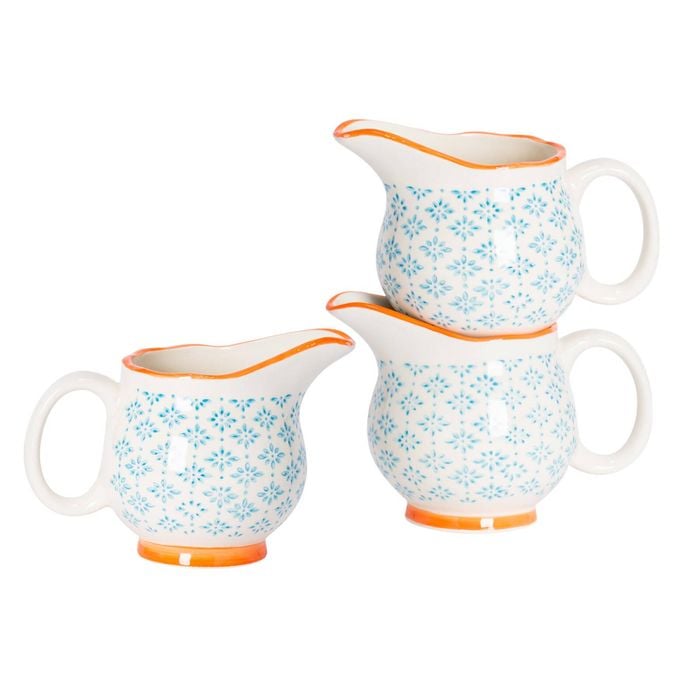 Nicola Spring 3 Piece Hand Printed Milk Jugs Set - Stoneware Tea Coffee Cappuccino Pitchers - 300ml
