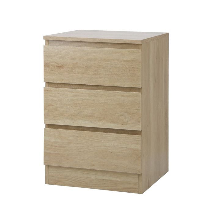 Oikiture Bedside Table 3 Drawers Storage Cabinet Natural