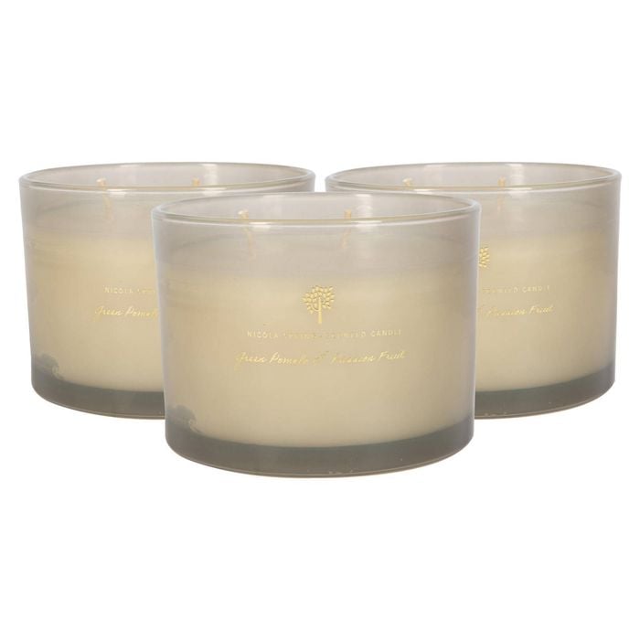 Scented Candles - 350g - Green Pomelo & Passion Fruit Pack of 3 Double Wick Sweet Fruity Scent Long Burn Fragrance