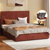 Oikiture Bed Frame Queen Size Beds Gas Lift Mattress Base Fluted Headboard Rust