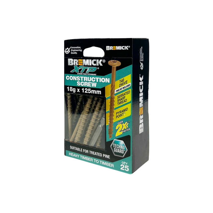 Bremick XTP Construction Screw 18g x 125mm TECHNOGUARD TAN T40 - 25 Pack