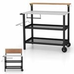 Costway Foldable Dining Cart Mobile Food Prep Trolley