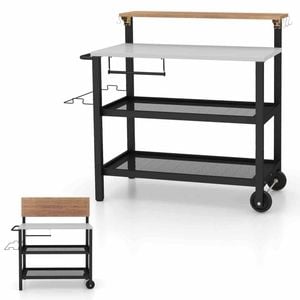 Costway Foldable Dining Cart Mobile Food Prep Trolley
