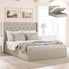 Leonora Double Beige Gas Lift Storage Wing Bed Frame with Studs