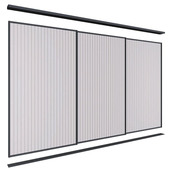 Lugna 2100 x 2701-3600mm Black VJ Panels Wardrobe Triple Sliding Doors